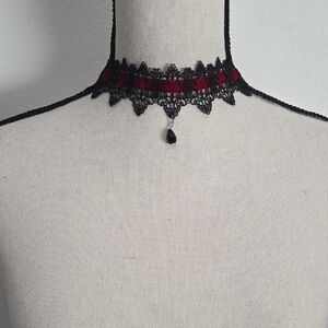 Elegant Black and Red Lace Choker Necklace